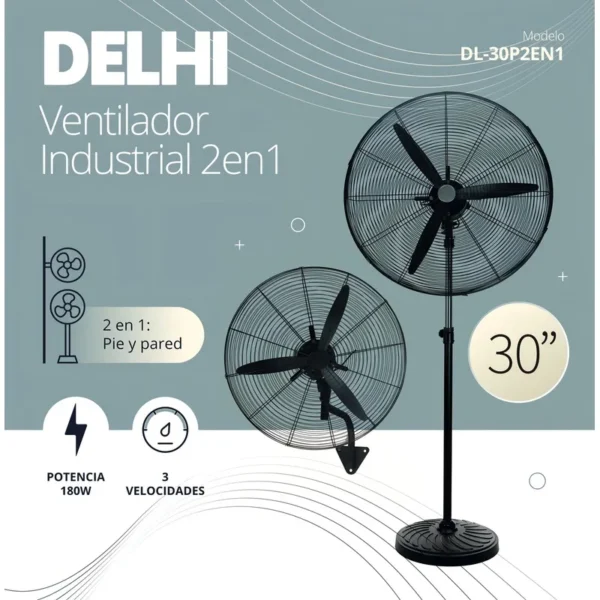 Ventilador Industrial 30 Pulgadas 2 En1 Pie/pared Delhi 180w - Image 4